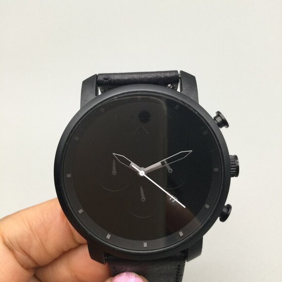 MVMT Chronograph Watch Men 45mm Ink Black Date 50M Leather Band New Battery - Picture 7 of 16